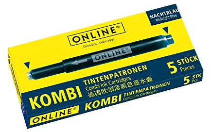ONLINE Kombi-Tintenpatronen, Universal-Patronen, kompatibel mit allen gängigen Füllern, auch Lamy-Füller, Ersatz-Patronen, nicht löschbar, Schachtel mit 5 Großraum-Patronen, Farbe: Nachtblau