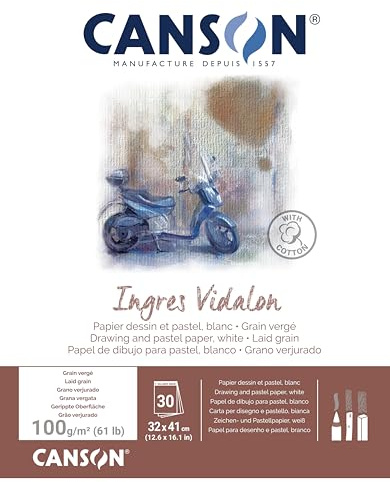 Canson Ingres Vidalon Block, geleimt, 33% Seidenpapier, 32 x 41, 30 Blatt, 100 g, Weiß