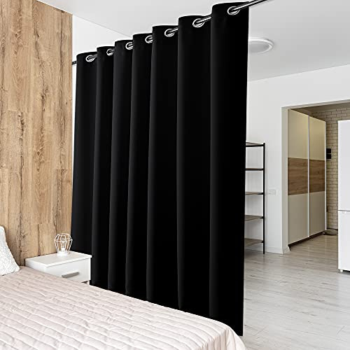 PONY DANCE Cloison Amovible - Rideaux Separation de Piece L254 x H274cm | Rideau Occultant, Dressing à Oeillet, Décoration Bureau Chambre Salon, Paravent Protection Regards, Noir, Lot de 1