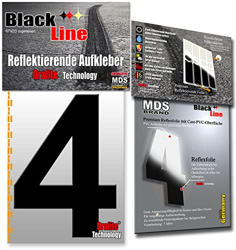 MDS Brand 15cm Design Reflektierende Zahlen Aufkleber | LKW Marking Grade reflektoren für Hausnummer & Mülltonnen | Selbstklebende Klebezahlen & Wetterfest R-15 Schwarz (4)