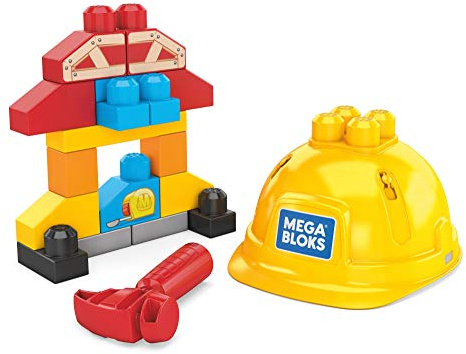 MEGA Bloks GNT91 - Kleiner Werkzeugkasten mit 20 Teilen, inklusive Schutzhelm und Hammer, Kinderspielzeug ab 2 Jahren