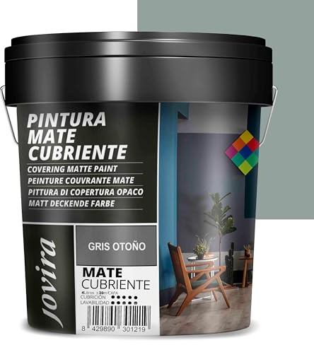 JOVIRA PINTURAS Pintura Mate Cubriente | Colores | Pintura interior-exterior con excelente poder cubriente. (4 Litros, Gris otoño) T
