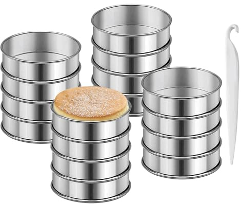16 Pcs English Muffin Rings, 3.15 Inch Nonstick Crumpet Rings, Stainless Steel Double Rolled Tart Rings Molds Circular Round Muffin Mold for Home + 1 Piece Cake Mold Knife1