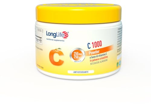 LongLife® C 1000 Powder | Vitamina C 1000 mg in polvere cristallina | Difese immunitarie | Gusto neutro | 250 dosi | Alta solubilità | Vegano e senza glutine