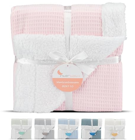 Interbaby - Manta Bebe Recien Nacido | Manta Algodon Bebe y Poliéster, Terciopelo, Suave, Cómoda, Cálida | Manta Meses Bebe 80x110cm, para Cunas, Carritos | Universo + Borreguillo Rosa