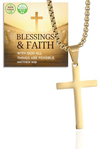HALUKAKAH Collier Croix en Argent Sterling 925 pour Garçons et Adolescents - Petit Pendentif Croix Plaqué Or 18 Carats avec Chaîne en Acier Inoxydable - Avec Carte de Message Biblique et Boîte Cadeau