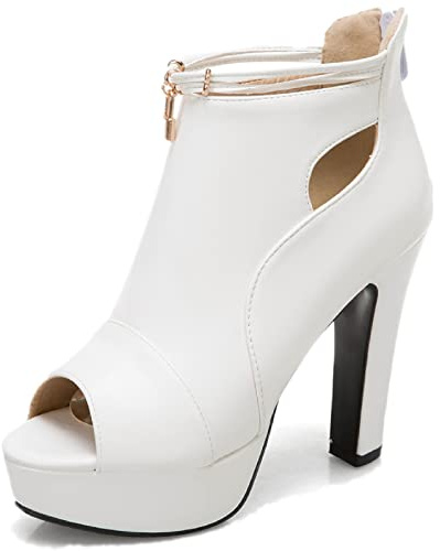 fereshte Women's Peep-Toe Sandals Stiletto High Heels Platform Summer Booties White 44 - US 11