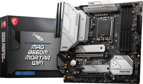 MSI MAG B660M Mortar WiFi Gaming Motherboard (mATX, 12th Gen Intel Core, LGA 1700 Socket, DDR5, PCIe 5, 2.5G LAN, M.2 Slots, Wi-Fi 6E)