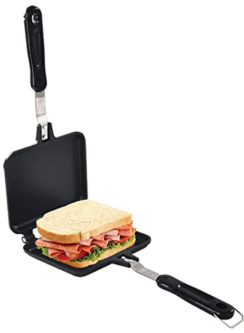 Doppelseitige Bratpfanne, Toastpfanne mit Hitzebeständigem Griff Antihaftbeschichtete Tortillas Bratpfanne, beidseitige Tortillas Sandwich Maker Pan mit Griff Nonstick Grill Snack Grillpfanne