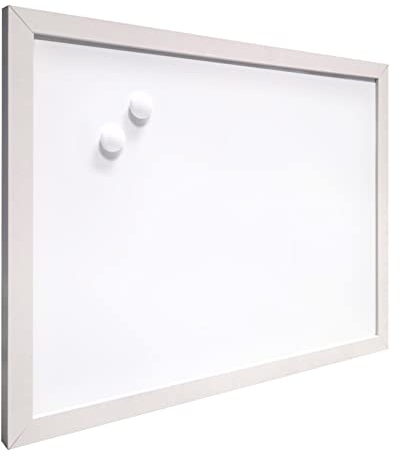 Raylu Paper® - Lavagna bianca magnetica con cornice in legno bianca, lavagna bianca cancellabile a secco, include due magneti per appendere appunti e fotografie (40 x 30 cm)