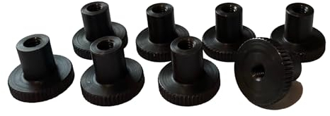 PrecisionGeek - Écrous moletés/Adaptateur d'écrou de blocage de roue à pouce femelle, plat - Acier oxydé M4 x 13 mm, épaulement DIN 466 de 16 mm de diamètre (lot de 8 pièces)