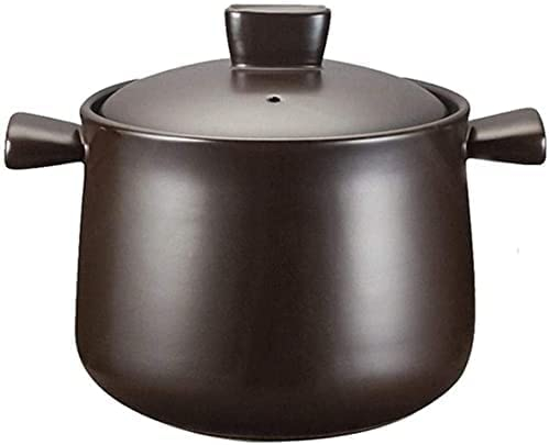 UZOURI Ton-Kochtopf Großer Terrakotta-Schmortopf Ton-Bräter Keramik-Bräter Gute Hitzebeständigkeit, Schwarz 3.5L