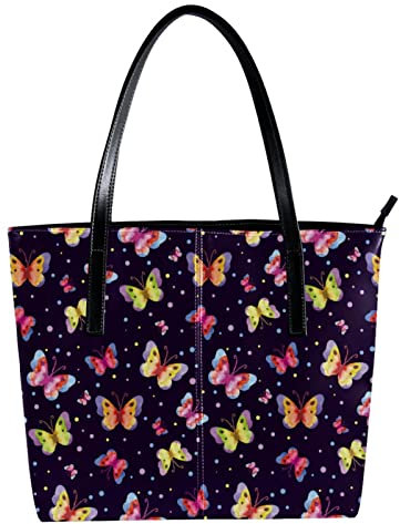 Schultertasche, leicht, lässig, Schultasche, Lehrertasche, Handtasche, Geldbörse, dekorativ, bunte Schmetterlinge, Marineblau, Mehrfarbig