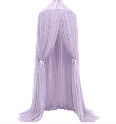 Surwin Princess Bed Canopy for Girls Boys Kids Single Double, Dreamlike Round Dome Bed Canopy Mosquito Net Protection Canopy Play Tent Bedroom Nursery Decoration Hanging Curtain Net (Light Purple)