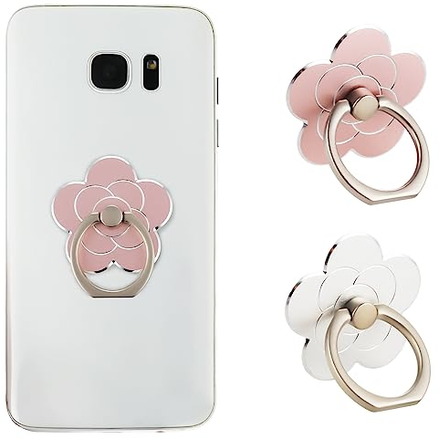 Sibba 2pcs Phone Ring Holder Kickstand Cellphone Flower Finger Ring Grips Stand Metal Universal Accessories Compatible with Smartphone, Mobile Phones, Phone case (Silver, Rose Gold)