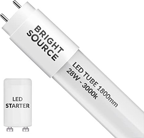 Bright Source 6ft (1763mm) 28w LED T8 Tube, 2520lm, 3000K Warm White, Replacement for 70w T8 Fluorescent, Starter Included - Direct Mains or for use with Switch Start Fitting with Magnetic Ballast
