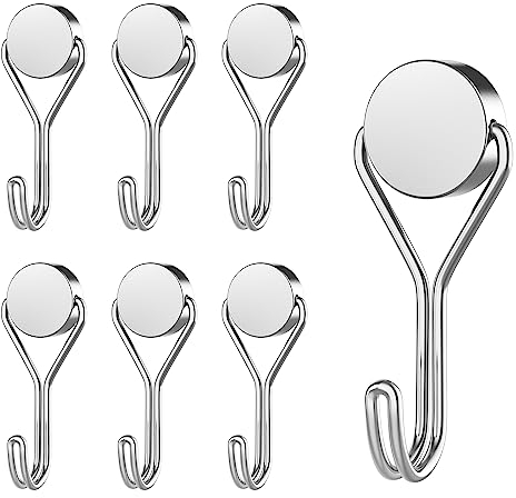 MOGADEE® Ganci magnetici, 6 pezzi ganci magnetici argento extra forti per cucina, gadget, camera da letto, armadietti, ufficio, frigorifero, appendere luci decorative, barbecue, attrezzi da giardino –