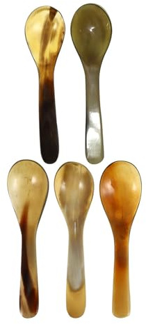 YARNOW 5pcs Natural Ox Horn Spoons for Coffee Bar Espresso Tea Comfortable Handle Kitchen Essentials Short Handle for Desserts