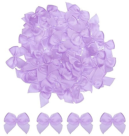 sourcing map 50 Stück Mini Satinband Schleifen 2,5cm Stoff Satinschleife Blume Bögen Ribbon Mini Band Bowtie für Handwerk Basteln Nähen Harre Hochzeit Geburtstag Party Lila