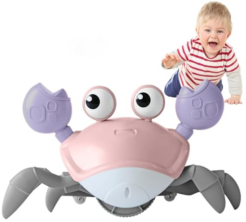 FEELGUY Crawling Crab Baby Toy Fantastic Creatures Toys Infant Sensory Tummy time Toys 3 4 5 6 7 8 9 10 11 12 Babies boy Girl Learning Crawl 3-6 6-12 Walking Toddler Gifts for 36 Months Old (Pink)