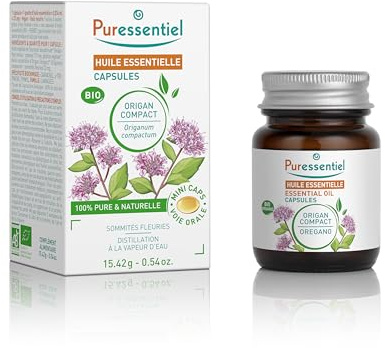 Puressentiel – Capsules d’huile essentielle d’Origan Compact – BIO HEBBD – 100 pourcent pure et naturelle – Goût Neutre – 60 mini-capsules