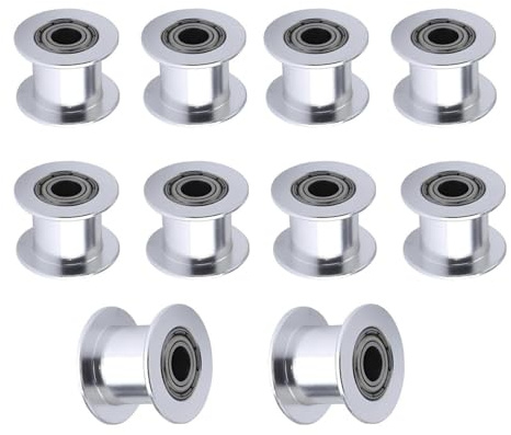 BZ 3D GT2 remskiva, GT2 Idler Pulley 20 tandlös borrning 5 mm bredd 10 mm kuggremskiva 20 tandlös för 3D-skrivare 9 mm/10 mm bredd GT2 kuggremar. (10 stycken)