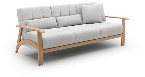 Cavadore 3er-Sofa Billan / 3-Sitzer Couch im skandinavischen Design mit massivem Holzgestell in Buche / 199 x 88 x 106 / Mehrfarbiger Strukturstoff, Hellgrau