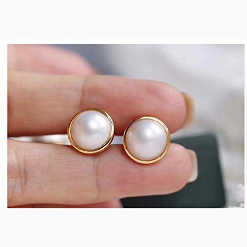 Ohrringe Natürliche Meerwasser Mabe Perlenohrringe Retro Wild 925 Sterling Silber Starker Glanz Runde Damenohrringe 10 mm (Weiß) Ohrstecker Schmuck (Farbe: A) (A b)