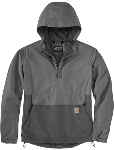 Carhartt Anorak Rain Defender de ajuste holgado ligero y plegable para hombre, Acero/grava, Medium