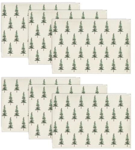 Artoid Mode Grün Bäume Weihnachten Platzsets 6er Set, 30x45cm Winter Tischset Waschbar Platzdeckchen Küche Party Deko