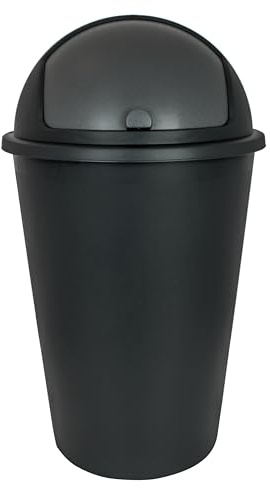 2friends SUSTANIA Abfalleimer Modell Silver, 50L mit schwarzem Schiebedeckel, Ø 25cm x H 68cm – Mülleimer groß aus Kunststoff für Küche oder Büro – Müllbehälter geruchsdicht mit rundem Deckel,
