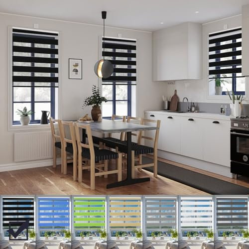 Verdunkelungsrollo Klemmfix 35 x 280 cm Hitzeschutz Energiesparend Seitenzugrollo Sichtschutz Inkl. Montagematerial für Wohnzimmer Küche Büro, Schwarz