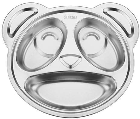 WJUHYGTF Plato para Niños Dividido De Acero Inoxidable, Búho Dibujos Animados Cena Bebés Menú Comedor Servicio Portátil Pequeños Vajilla,A