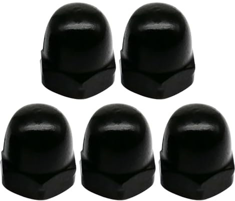 Queenbox 5 Stück M8-1,25 mm, Schwarze Sechskant-Hutmuttern aus Edelstahl, Hutmutterkappen mit gewölbtem Kopf für Bolzenabdeckungen