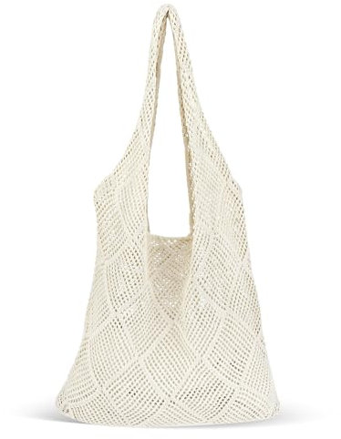 JJUNW Gehäkelte Einkaufstasche, Gestrickte Umhängetasche mit Langen Henkeln Stilvoller Shopper Damen Boho Umhängetasche für Frauen