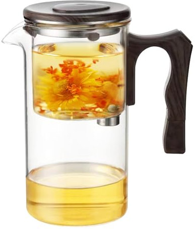 Théière À Infuseur – Théière En Verre Avec Infuseur, Bouilloire À Thé En Verre Transparent Avec Poignée En Bois Et Passoire De Séparation D'eau | Machine À Thé En Vrac, Machine À Thé Pour Thé Vert