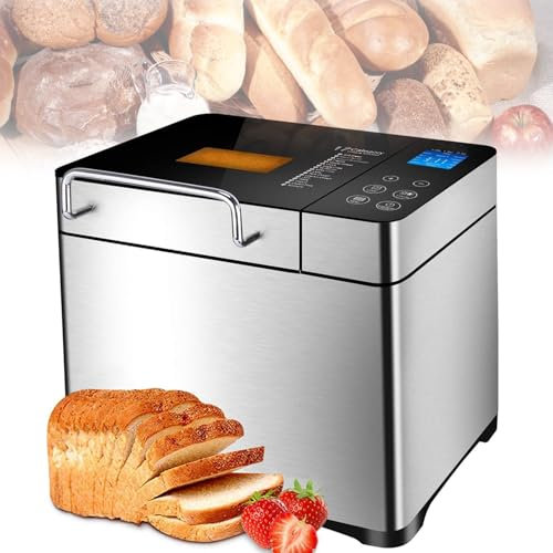 Máquina de pan automática de 710 W, máquina de pan profesional de acero inoxidable de 1 kg con 17 modos, dispensador de frutos secos con pantalla táctil inteligente, temporizador de 15 h, para el ho