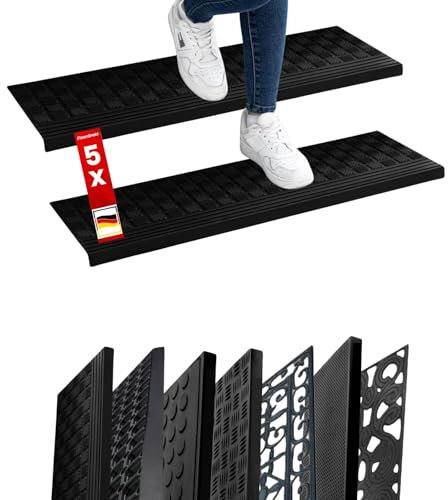 Floordirekt - Stufenmatte aus Gummi | 5er Set | Selbstklebend - Rutschhemmende Treppenstufen Matten - Gummistufenmatte für Außen - Antirutschmatten -15 Modelle (Diamond XXL) 30 x 120 cm
