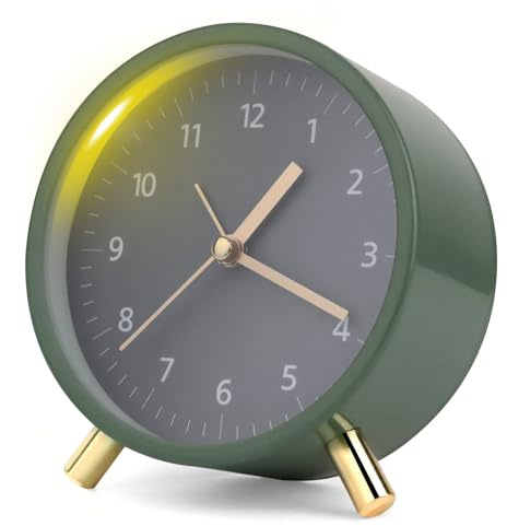 Réveil analogique - En métal vert - Avec veilleuse - Fonctionne avec piles - Réveil numérique pour chambre à coucher, adultes, enfants, cadeau de rentrée des classes