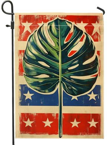 Drapeau de jardin à feuilles tropicales d'été, plante Monstera verte pour décoration d'intérieur, bannière extérieure, bannière double face en toile de jute, décoration de cour, 30,5 x 45,7 cm