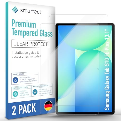 smartect Schutzglas 2 Stück für Samsung Galaxy Tab S10 FE Plus 13.1 | HD Panzerfolie Anti-Kratzer, Displayschutz 0.3 mm Ultra-klar, 9H Härte, Stoßfest, Blasenfrei