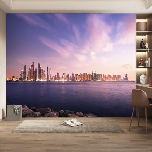 Fotomurales Decorativos Ciudad Moderna Papel Pintado 300x210 cm 3D Mural Escena Nocturna de La Ciudad Murales Póster Pared No Tejido Dormitorio Salón Paredes Decoración Fotomural Panorámico q.1736