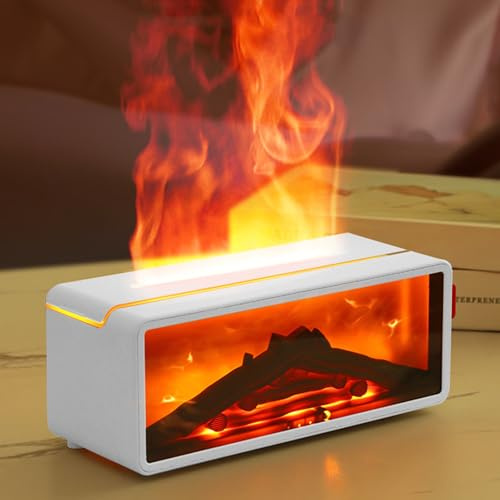 AVEKI Cool Mist Humidifier for Bedroom, 2-in-1 Volcano Flame Aroma Diffuser with 7-Color Light, Remote Control + Timer, 200ml Small Essential Oil Diffuser for Home, Office, Children's Room (White)