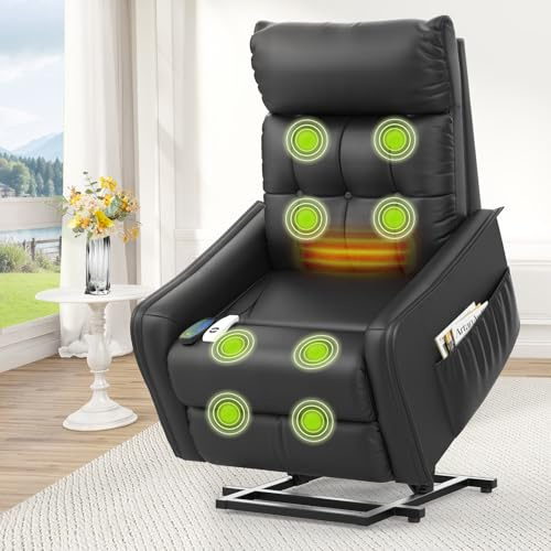 Srfzluxy Sillón reclinable Elevador para Personas Mayores, sillón reclinable eléctrico con función de Masaje y Calor, reposapiés Extensible, sillón reclinable Lazy Boy con 2 mandos a Distancia