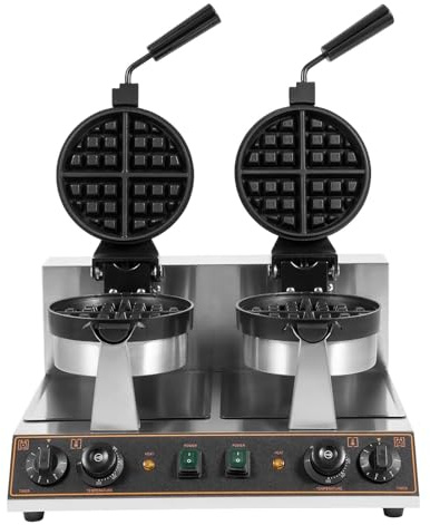 Waffle Maker, Commercial Double Head Rotating Waffle Iron, Non-stick Stainless Steel, 2600W, Adjustable Temperature & Time Control for Bakeries and Restaurants