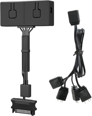 ARGB Konverter 5V zu 12V RGB Hub mit Controller | 5V zu 12V ARGB Konverter. Unterstützt Mainboard-Sync & manuelle Steuerung. Plug & Play für 3-Pin RGB. Inkl. 4-Wege Splitter.