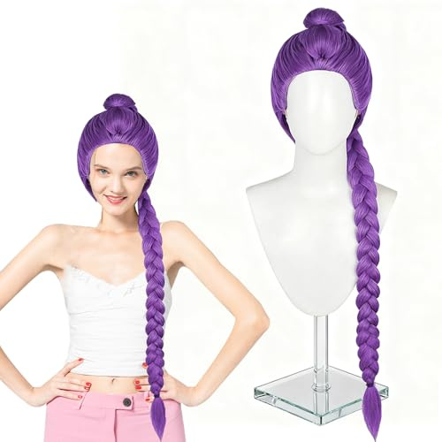 Peluca Larga Morada para Disfraz de Cosplay para Niños,Peluca de Anime Para Cosplay,Trenzas Largas Para Disfraces Infantiles de Halloween,para Halloween,Accesorios de Cosplay