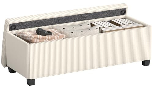 HOMCOM Cassapanca Contenitore 84L Pouf Poggiapiedi 112x42x40 cm, Ottomano Panca Contenitore Camera da Letto in Velluto a Coste, Struttura in Acciaio, Capacità 220 kg, per Soggiorno e Ingresso, Beige