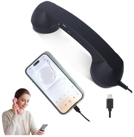 Retro Phone Handset, Cell Phone Receiver with Microphone & Speaker, Vintage Old School Telephone Handset for Mobile Phones, 90s Style Prop for Photos,Old-Style Headset for All Cell-Phones