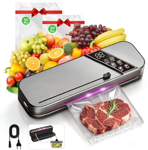 ZHVoyage Envasadora al vacío profesional con luz UV, 15L/Min selladora al vacío para alimentos, máquina de vacío 5 en 1 con 100 bolsas de vacío incluidas